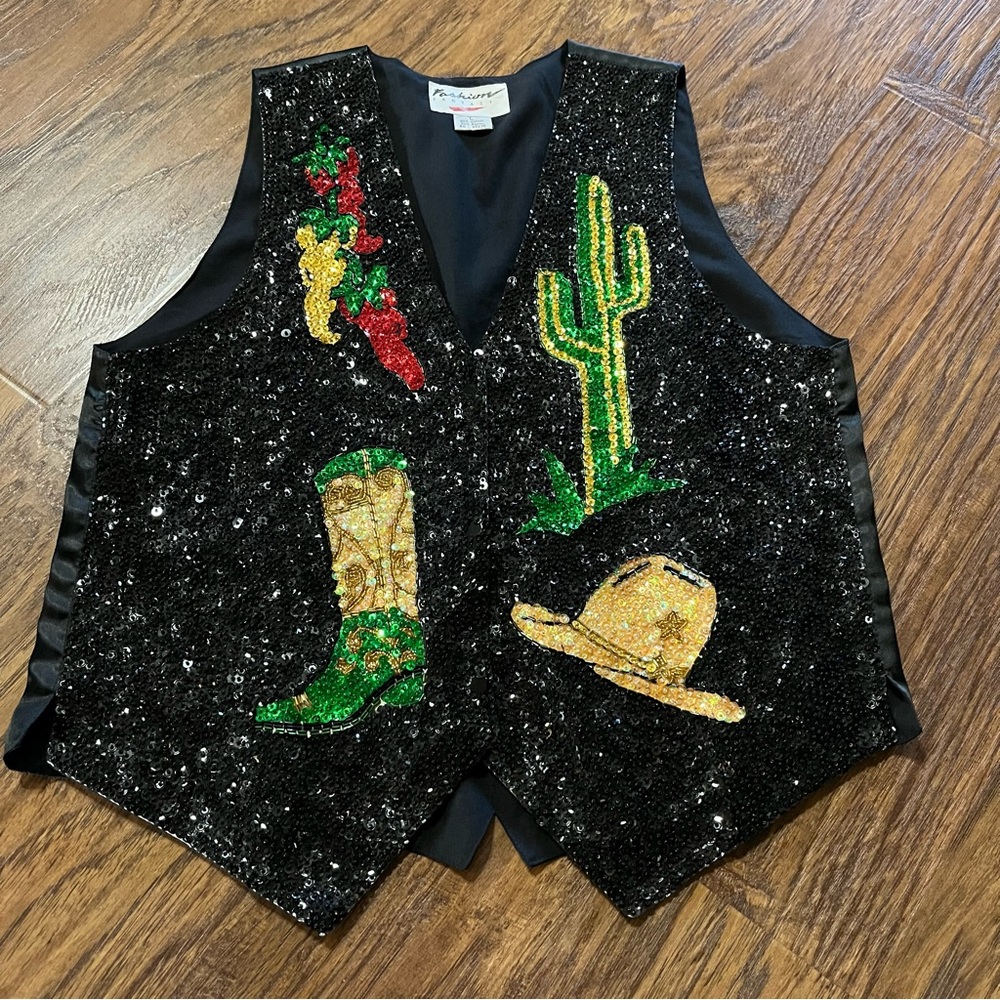 Vtg Fashion Fantasy Vest Western Chili Pepper Theme Large